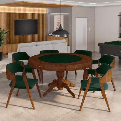 Conjunto Mesa de Jogos Bellagio 6 Lugares Tampo Reversível MDF Veludo Verde Imbuia Gran Belo