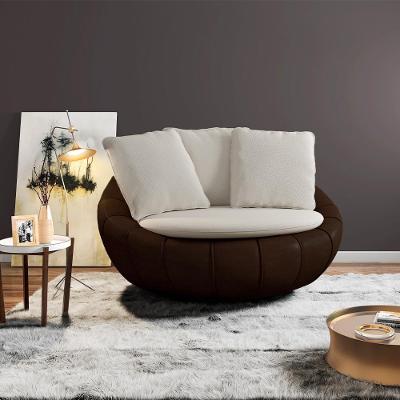 Poltrona Giratória Afrodite G45 com Almofadas em Linho Off White Marrom Manchado Gran Belo