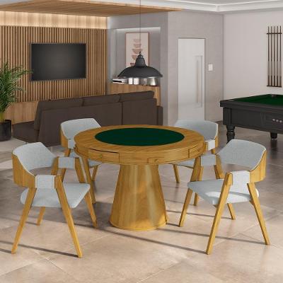 Conjunto Mesa de Jogos Bellagio 4 Lugares Tampo MDF Reversível Verde com Cadeiras Poker Cinza-mel