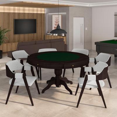 Conjunto Mesa de Jogos Bellagio 6 Lugares Tampo MDF Reversível Verde Cinza Tabaco Gran Belo