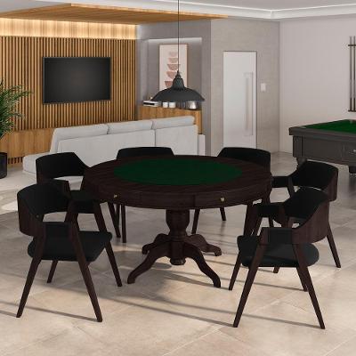 Conjunto Mesa de Jogos Bellagio 6 Lugares Tampo em MDF Reversível Veludo Preto-tabaco Gran Belo