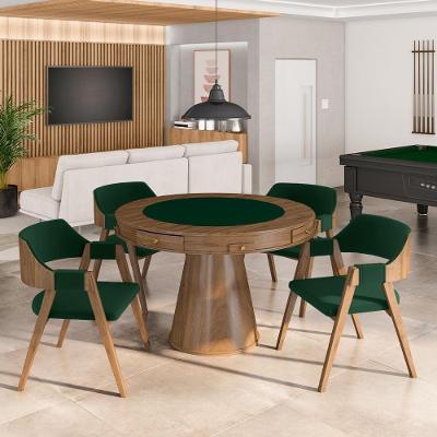 Conjunto Mesa de Jogos Bellagio 4 Lugares Tampo MDF Reversível Verde Nogueira Gran Belo