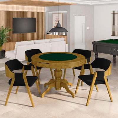 Conjunto Mesa de Jogos Bellagio 4 Lugares Tampo em MDF Reversível Veludo Preto-mel Gran Belo