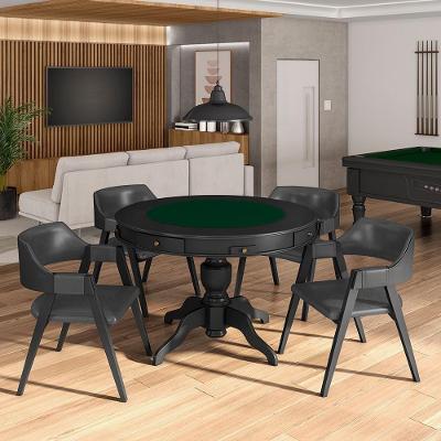 Conjunto Mesa de Jogos Bellagio 4 Lugares Tampo em MDF Reversível Pu Grafite-preto Gran Belo