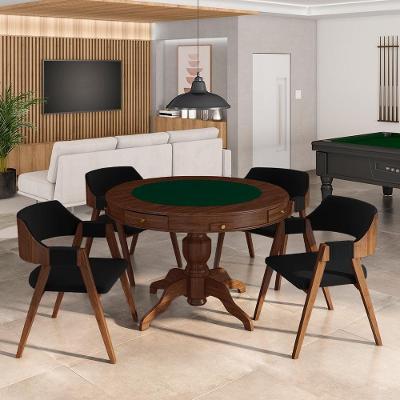 Conjunto Mesa de Jogos Bellagio 4 Lugares Tampo em MDF com Cadeiras Veludo Preto Imbuia Gran Belo