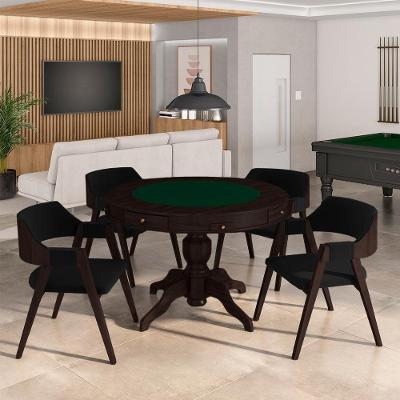 Conjunto Mesa de Jogos Bellagio 4 Lugares Tampo em MDF Reversível Preto Tabaco 110cm Gran Belo