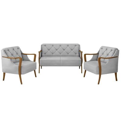 Conjunto Decorativo Hand 2 Poltronas e 1 Namoradeira Veludo Cinza G45 Gran Belo