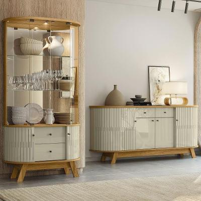 Conjunto Buffet com Cristaleira Pitt Swank G97 MDP Cumaru Opala Gran Belo