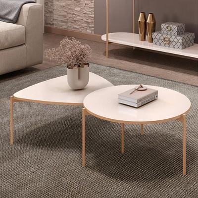 Conjunto de Mesas de Centro Oak e Dutton MDF com Pés em Aço Off White Gran Belo