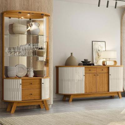 Conjunto Buffet com Cristaleira Pitt Swank G97 MDP Cinamomo Off White com Iluminação LED Gran Belo