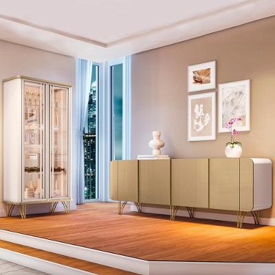 Conjunto Cristaleira e Buffet com Led Évora Saluti Off White Champagne G26 Gran Belo