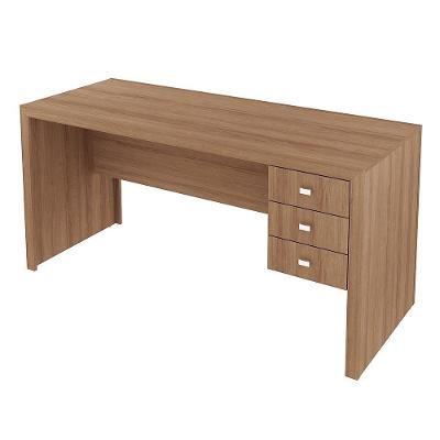 Mesa para Escritório Retangular ME4113 3 Gavetas MDP 155cm Amêndoa Gran Belo