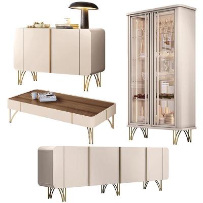Conjunto Cristaleira Buffet e Mesa Évora Saluti Benvenuto Cadenza 6 Portas MDF e MDP 220cm Off White