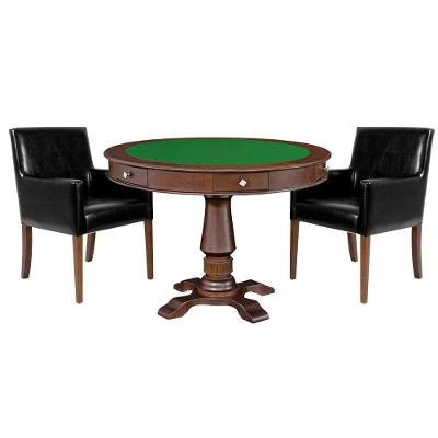 Mesa de Jogos Victoria 4 Lugares Tampo Reversível Imbuia com 2 Cadeiras Corino Preto Gran Belo