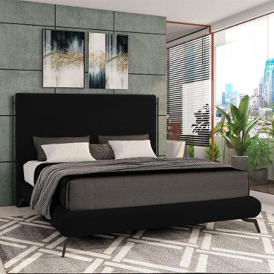 Conjunto Cabeceira e Base para Colchão Queen Bezos G91 em MDF-MDP Veludo Preto Gran Belo