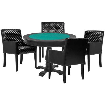 Mesa de Jogos Victoria 4 Lugares Tampo em MDF com Cadeiras Liverpool Pu Preto Gran Belo