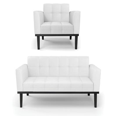 Conjunto Poltrona e Namoradeira Karen G19 Couro Sintético Assento D-23 Preto Pu Branco Gran Belo