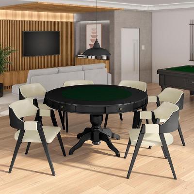 Conjunto Mesa de Jogos Bellagio G42 6 Lugares Tampo em MDF Reversível Offwhite-preto Gran Belo