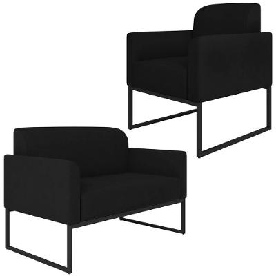 Conjunto Namoradeira e Poltrona Isabella G19 Suede Preto Gran Belo