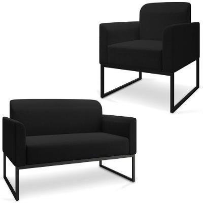 Conjunto Namoradeira e Poltrona Isabella G19 Linho Preto Base Industrial Gran Belo