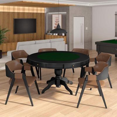 Conjunto Mesa de Jogos Bellagio G42 6 Lugares Tampo em MDF Reversível Pu Caramelo-preto Gran Belo