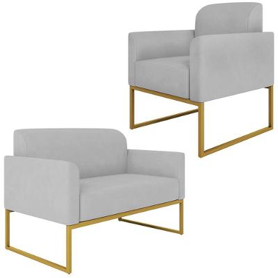Conjunto Namoradeira e Poltrona Isabella G19 Decorativa Suede Cinza Dourado Gran Belo