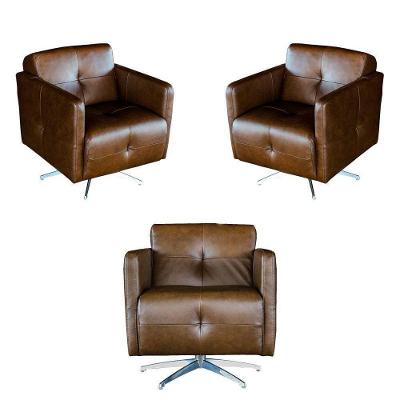 Kit 3 Poltronas Giratória Astana G40 para Sala de Estar Couro Marrom Bicolor Gran Belo