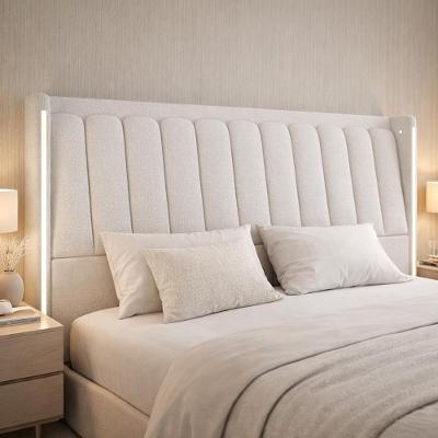 Cabeceira Casal Moan P05 para Cama Box com Led Estrutura MDF MDP Bouclê Cru Lyam Decor
