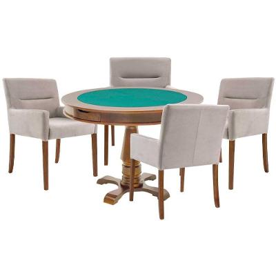 Mesa de Jogos Victoria com Tampo Reversível Amêndoa com 4 Cadeiras Vicenza Gran Belo