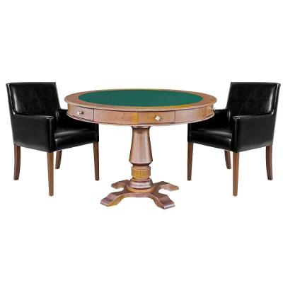 Mesa de Jogos Carteado Victoria Redonda 4 Lugares Tampo Reversível MDF Amêndoa com Kit 2 Cadeiras