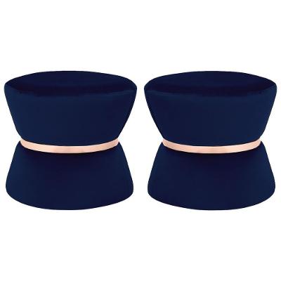 Kit 2 Puffs Dhaka Veludo Azul Marinho G15 Assento em Espuma para Sala de Estar Gran Belo