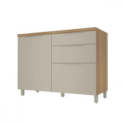 Balcão de Cozinha Marquesa 1 Porta 3 Gavetas MDF 120cm Natu Nature-greige