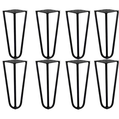 Kit 8 Pés Hairpin Gran Belo G41 para Mesa de Centro Puff em Ferro Maciço 15cm Preto