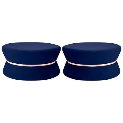 Kit 2 Puffs Dhaka Veludo Azul Marinho G15 Assento em Espuma 95cm para Sala Gran Belo