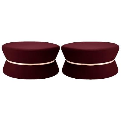 Kit 2 Puffs Dhaka Veludo Assento Espuma Vinho 95cm Gran Belo