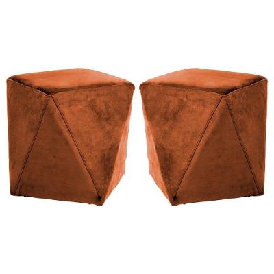 Kit 2 Puffs Decorativos Blois Veludo Telha G15 Assento Espuma Laranja Gran Belo