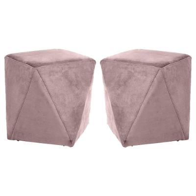 Kit 2 Puffs Decorativo Blois Veludo Assento Espuma Rosê Gran Belo
