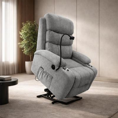 Poltrona Reclinável Austin G11 com Massagem Elevação Usb Linho Cinza Gran Belo