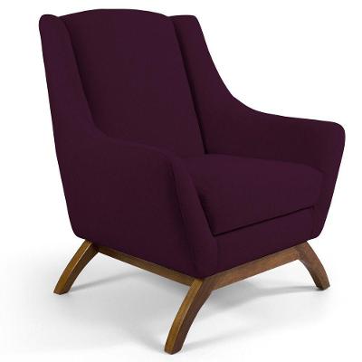 Poltrona Naomi Decorativa para Sala de Estar Veludo Roxo Grape G15 com Base de Madeira Gran Belo