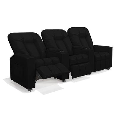 Poltrona Reclinável 3 Lugares Pequim para Sala de Cinema Pu Preto Gran Belo