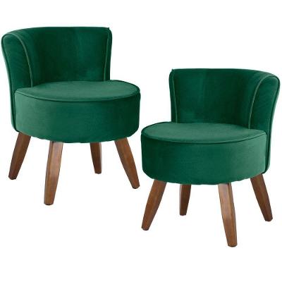 Kit 02 Poltronas Decorativas Ayla Sala de Estar Veludo Verde G15 com Pés de Madeira Gran Belo