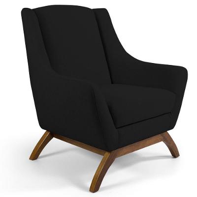 Poltrona Naomi Decorativa para Sala de Estar em Veludo Preto com Base de Madeira Gran Belo