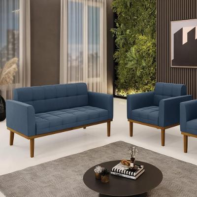 Conjunto Poltrona e Namoradeira Karen G19 em Suede Azul Marinho Gran Belo