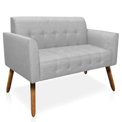 Poltrona Namoradeira Karen G19 Decorativa em Linho Cinza com Pés Palito Gran Belo