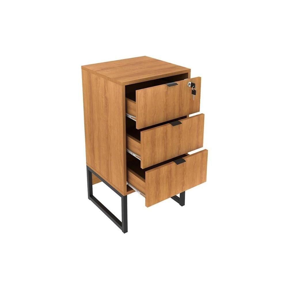 Gaveteiro P/ Escritório Me4158 3 Gavetas E 1 C/ Chave Amêndoa/preto - Tecno Mobili - 1