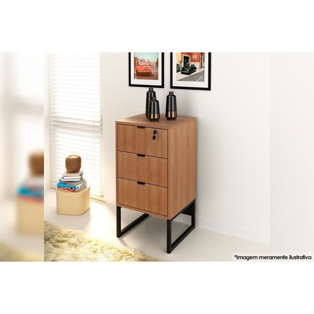 Gaveteiro P/ Escritório Me4158 3 Gavetas E 1 C/ Chave Amêndoa/preto - Tecno Mobili - 2