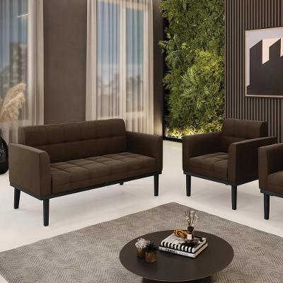 Conjunto Poltrona e Namoradeira Karen Decorativa Suede Marrom 19 Gran Belo