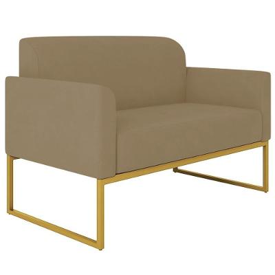 Poltrona Namoradeira Isabella Decorativa Revestimento Linho Nude Dourado Gran Belo