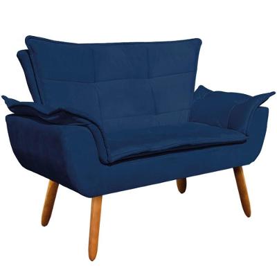 Poltrona Namoradeira Charger G19 Suede Azul Marinho com Pés Palito Gran Belo