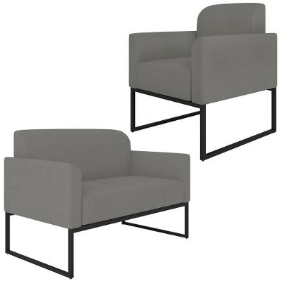 Conjunto Namoradeira e Poltrona Isabella Decorativa Suede Grafite Preto Gran Belo